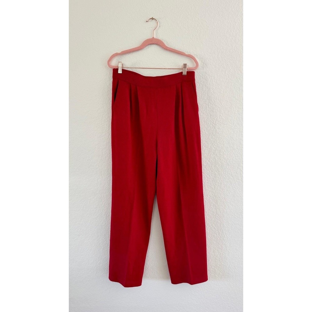St. John Collection Red Knit Suit Set Gold Trim Double Breasted Blazer 12/10 - Picture 9 of 9